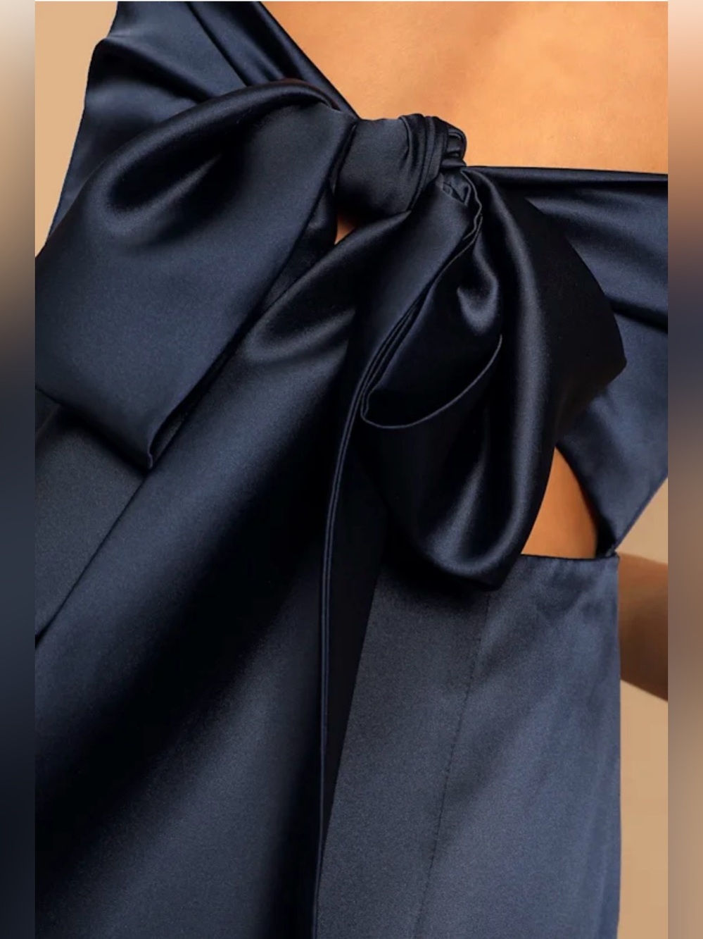 Lulus NWT Celebration Of Romance Navy Satin Back Tie Maxi Dress Gown L - Picture 5 of 15